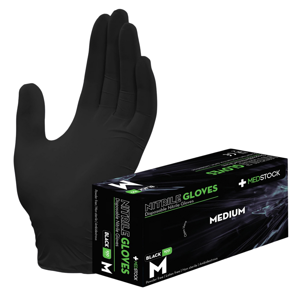 Medstock Nitrile Disposable Gloves Black Powder Free Latex Free Textured