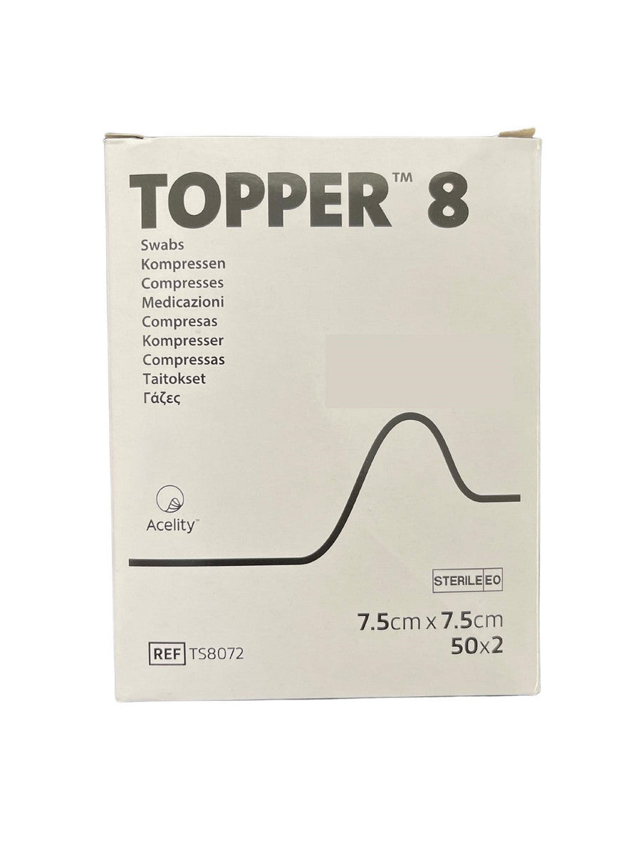 Topper Gauze Non-Woven (8Ply) 7.5cmx7.5cm Topper Sterile (TS8072) Pkt x 2 - 50 packs