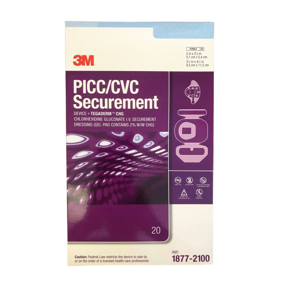 3M Tegaderm PICC / CVC Securement Device + CHG I.V. Securement Dressing 1877R-2100, 8.5x11.5cm - Box of 20