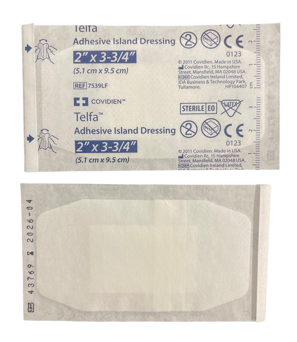 Covidien Telfa Adhesive Island Dressing 5.1cmx9.5cm Sterile 7539LF Box of