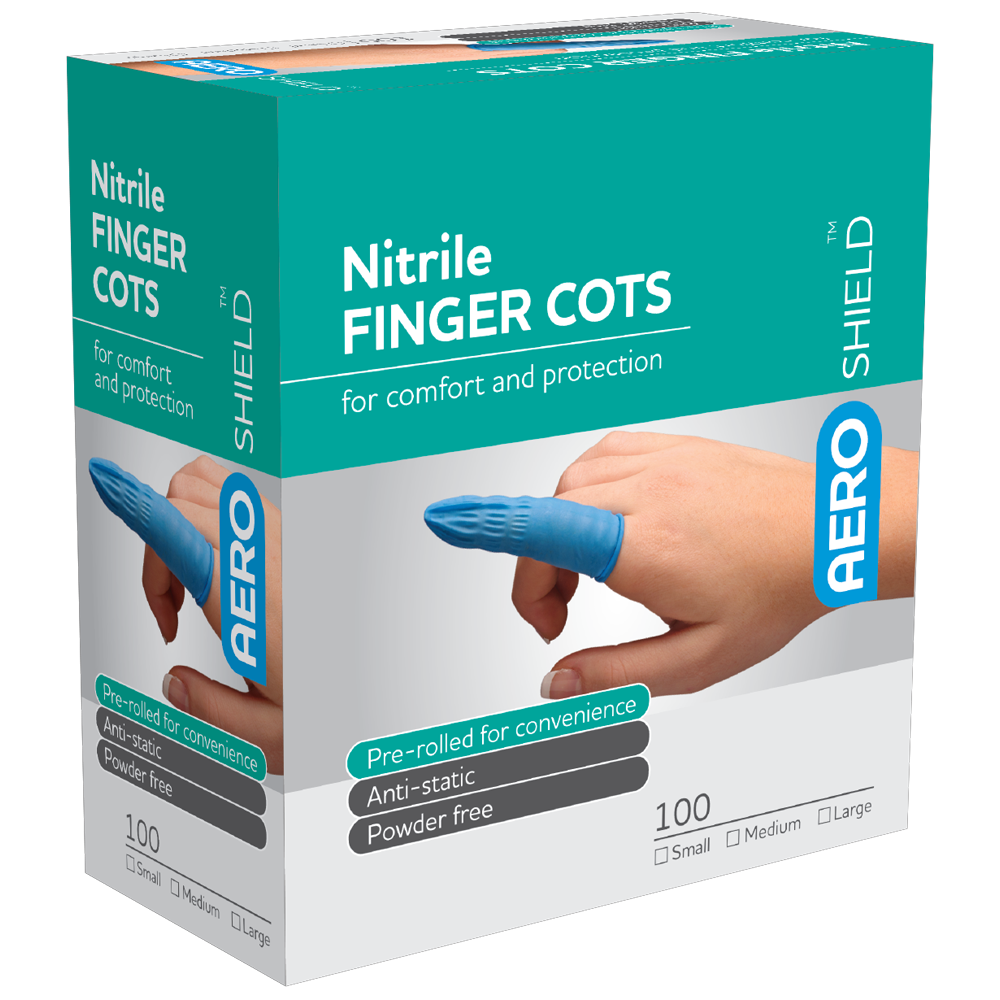 AEROSHIELD Medium Nitrile Finger Cots Box/100