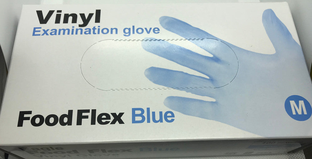 Vinyl Examination Gloves Blue Medium Powder Free Non Sterile 100pcs/box