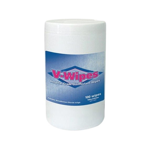 Whiteley V-Wipes Hospital Grade Disinfectant Wipes, 180 x 250mm, 100 Wipes per Tub (210561)