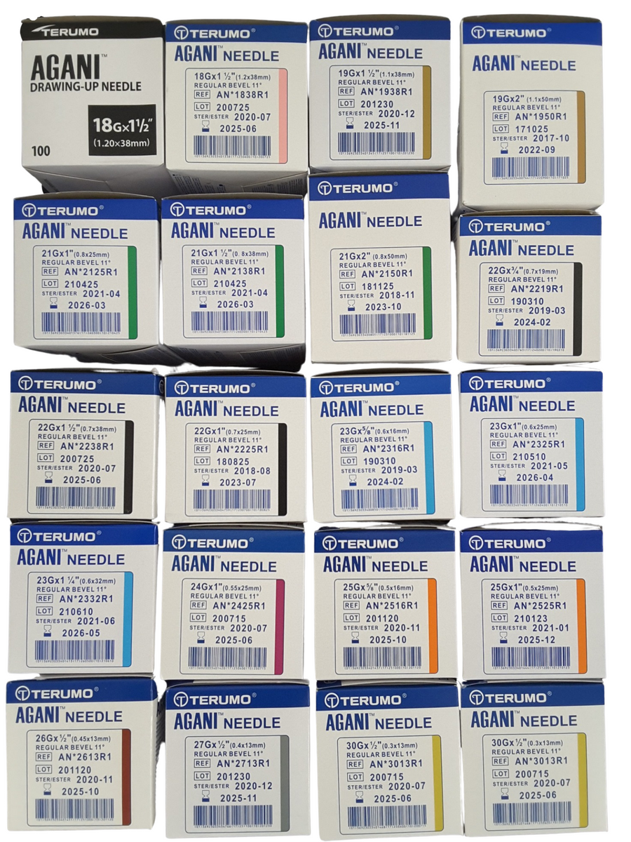 Terumo Needles Disposable Hypodermic Agani various gauges 18G to 30G - All Sizes - fits all syringes, 100pcs/box