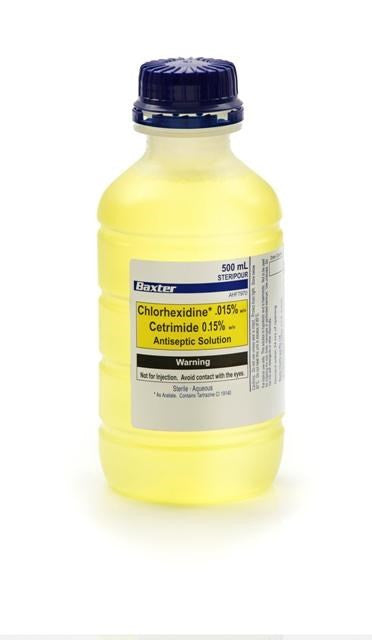 Baxter Chlorhexidine 0.015% Cetrimide 0.15% 500mL Yellow Antiseptic Solution (AHF7970)