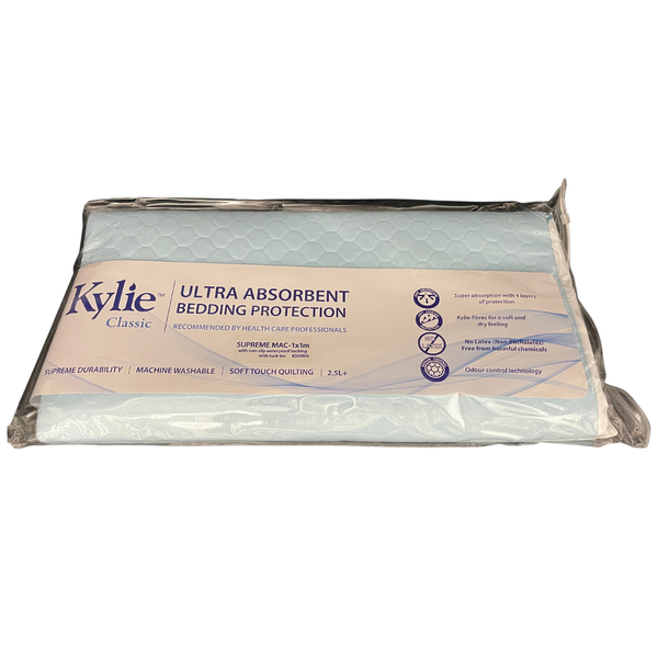 Kylie Supreme Mac Waterproof Backing With Tuck Ins 100x100cm 2500mL Light Blue, Each (8356106)
