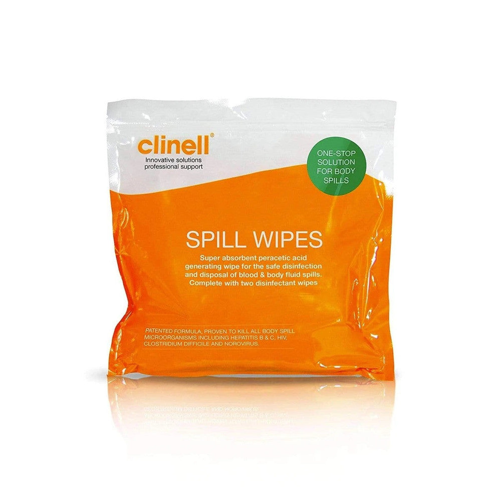 Clinell Spill Wipes Kit contains one super absorbent peracetic acid