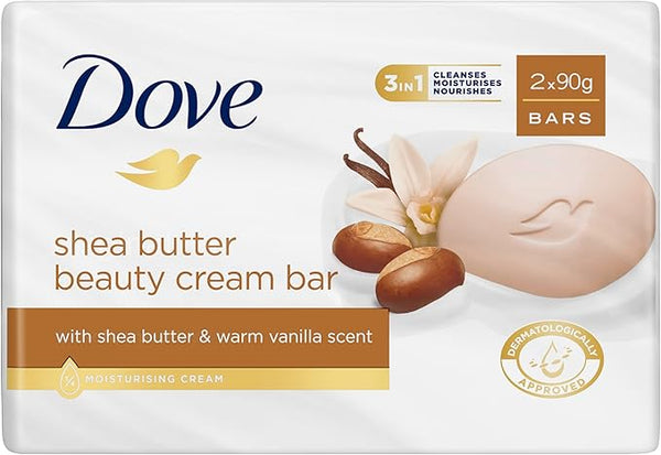Dove Shea Butter with Warm Vanilla Scent Beauty Cream Bar Soap 4 x 90g (2 Packs of 2)