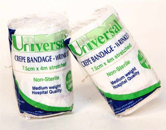 Universal Crepe Bandage Medium Weight 7.5cm x 4 metres Wrinkled