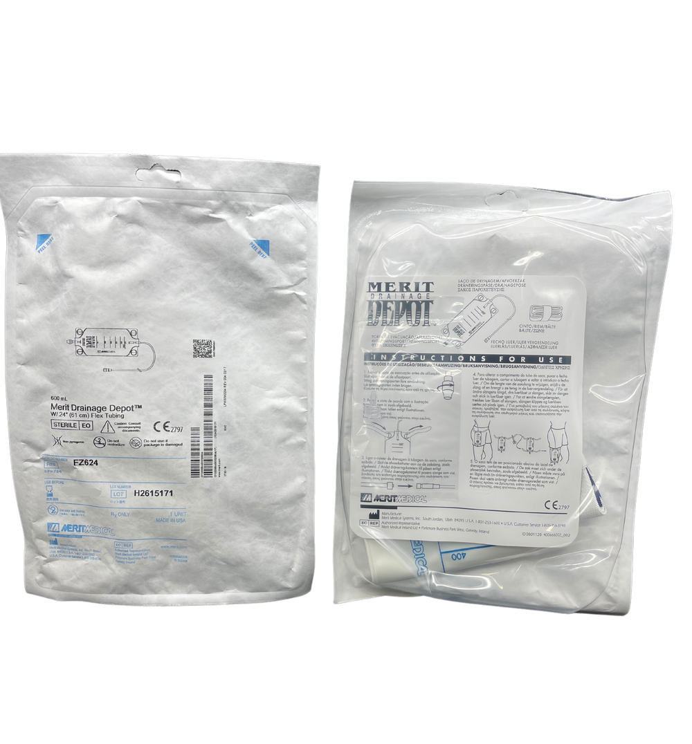 Merit Drainage Bags Soft Cloth Backing Depo 600mL, 24