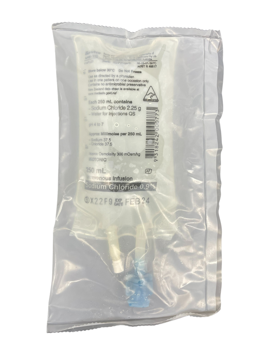 Baxter Sodium Chloride 0.9% IV Intravenous 250ml Bag AHB1322 Box