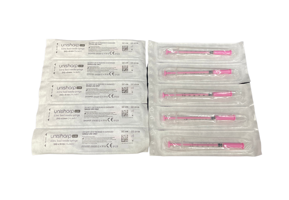 Terumo Unisharp 0.3mL Needle Syringe 31G x 8mm Pink U31PK