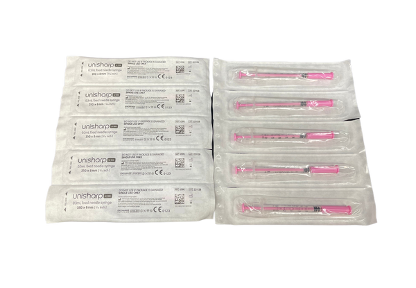 Terumo Unisharp 0.3mL Needle Syringe 31G x 8mm Pink (U31PK) - 100/Box