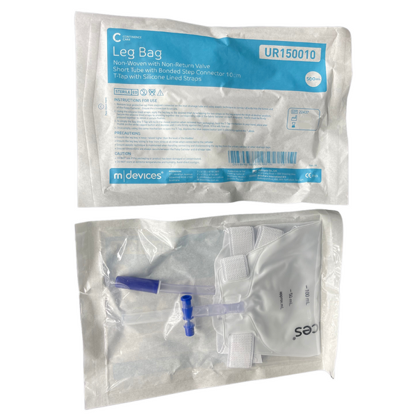 MDevices Leg Bag T-TAP Non-Return Valve with Bonded Step Connector and Silicone Straps Sterile - All Sizes