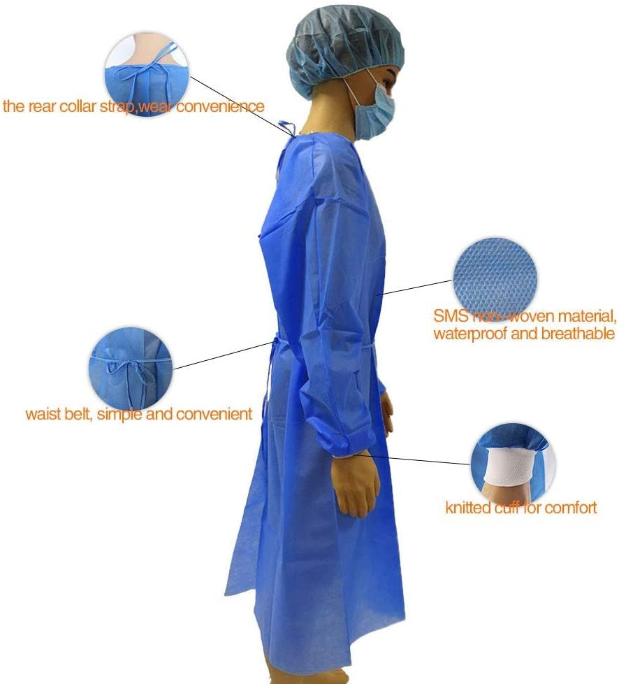 Gown LEVEL 2 Impervious Isolation Cover Gown Blue Knit cuff