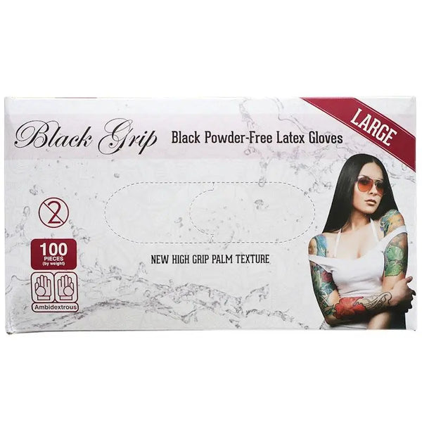 Black Grip Thick Heavy Duty Biodegradable Latex Gloves Large, Powder Free, Black, 100pcs / Box (GLPFBTL)