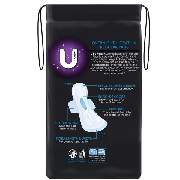 U by Kotex Ultrathin Overnight Regular with Wings Pads 10