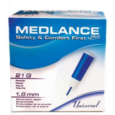 Medlance Plus Safety Lancet 1.8mm 21G Universal Blue, Box of 200 (TER8MP7044)