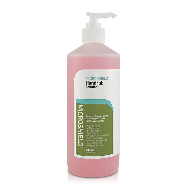 Microshield Handrub Solution Chlorhexidine 500mL with pump, Each (61357)