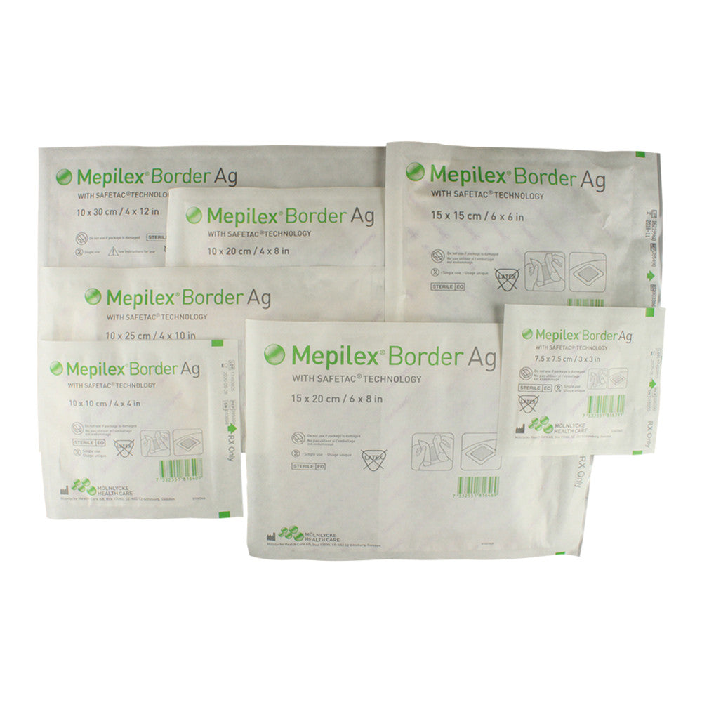 Molnlycke Mepilex Border Ag Adhesive Dressing All Sizes