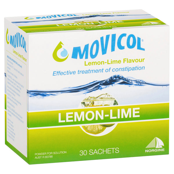 Movicol Sachets 13.8g Adult / 6.9g Junior, Pack of 30 Sachets (Lemon Lime / Chocolate / Flavour Free)