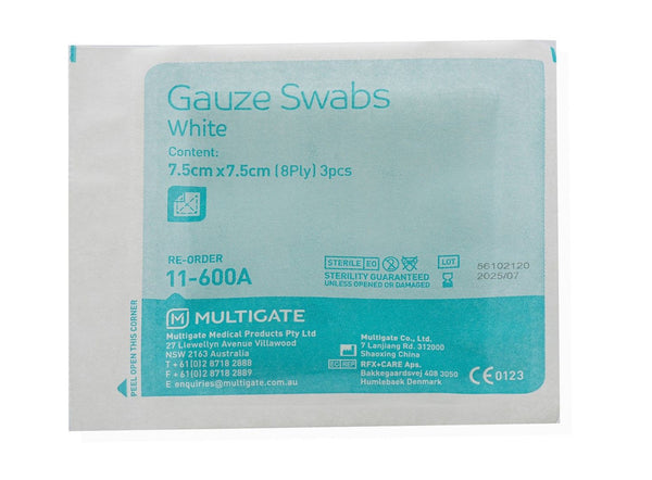 Multigate Gauze Swab White Sterile 7.5cmx7.5cm - 3pcs/pack (11-600A)