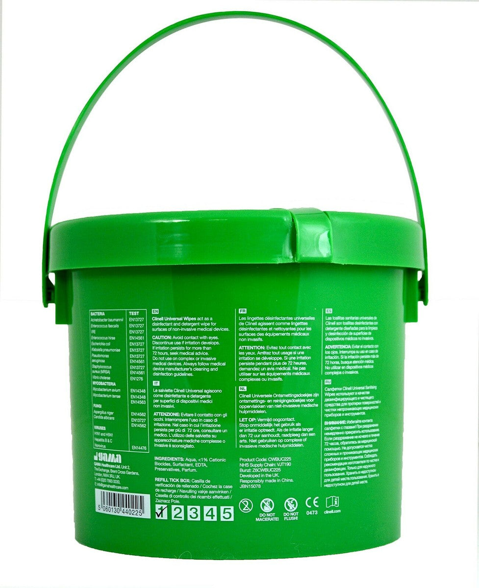 Clinell Universal Wipes Bucket Refill 225/pack CWBUC225RAUS 4packs/ctn