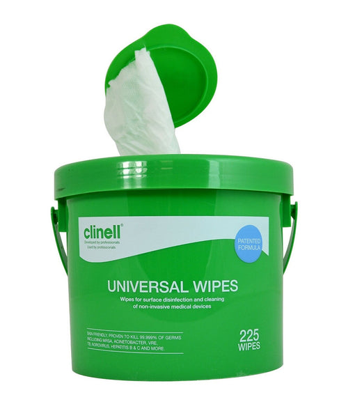 Clinell Universal Sanitising Wipes, All surfaces & Safe on Hands, 25cm x 25cm Bucket of 225 - CWBUC225AUS - 4 Buckets/ctn