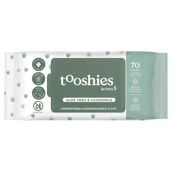 Tooshies Aloe Vera & Chamomile Wet Wipes, (70Wipes / Pack) - 4packs / Ctn