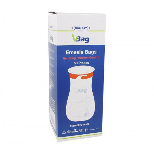 VBAG Red Ring Emesis Bag, Vomit Bags, Pack of 50 (VB002)