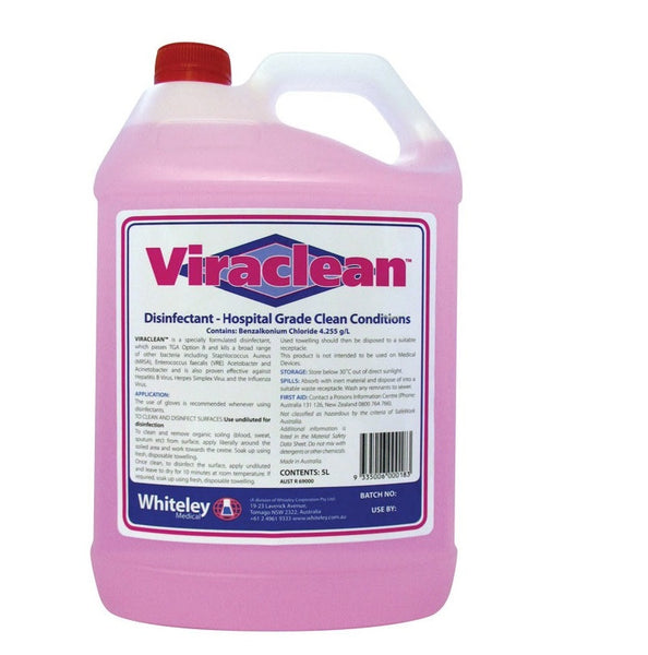 Whiteley Viraclean Hospital Grade Disinfectant 5L Dental Medical, Each (210556)